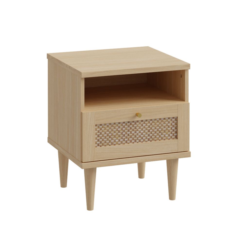 Comodino 1 cassetto in rovere con dettaglio effetto rattan 45.4x41.4x54.5H Livia