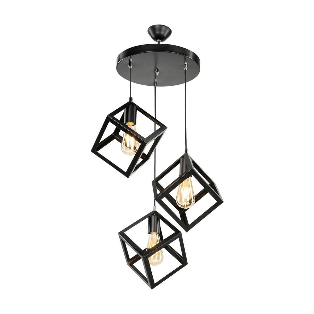 Lampada a sospensione 90 cm con 3 cubi nero in metallo - Agatha