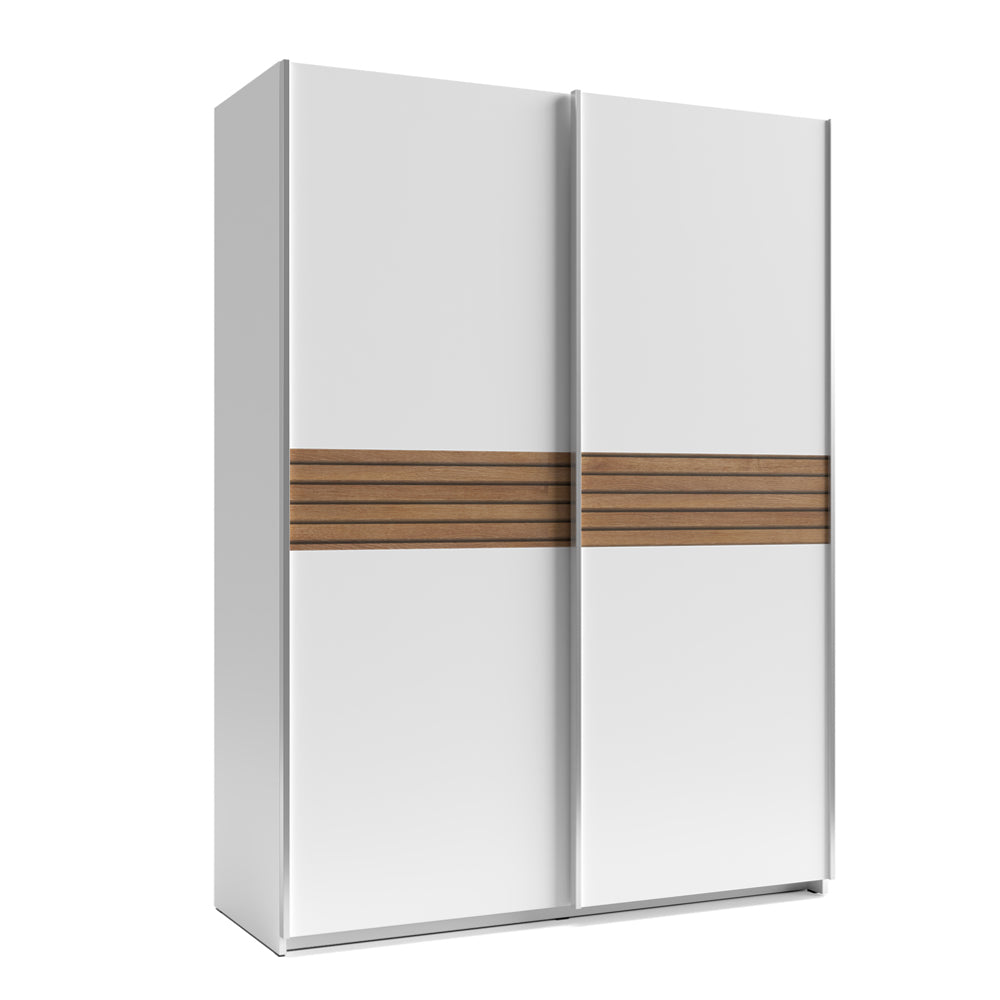 Armadio due ante scorrevoli colore bianco e inserti rovere 150x58,1x204,5H Metropol