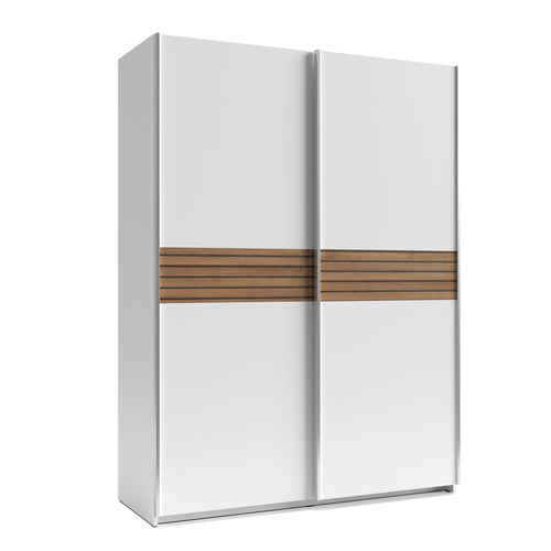 Armadio due ante scorrevoli colore bianco e inserti rovere 150x58,1x204,5H Metropol