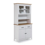 Bahut haut avec vitrine en bois massif couleur blanc et chêne 90x40x180H Miranda