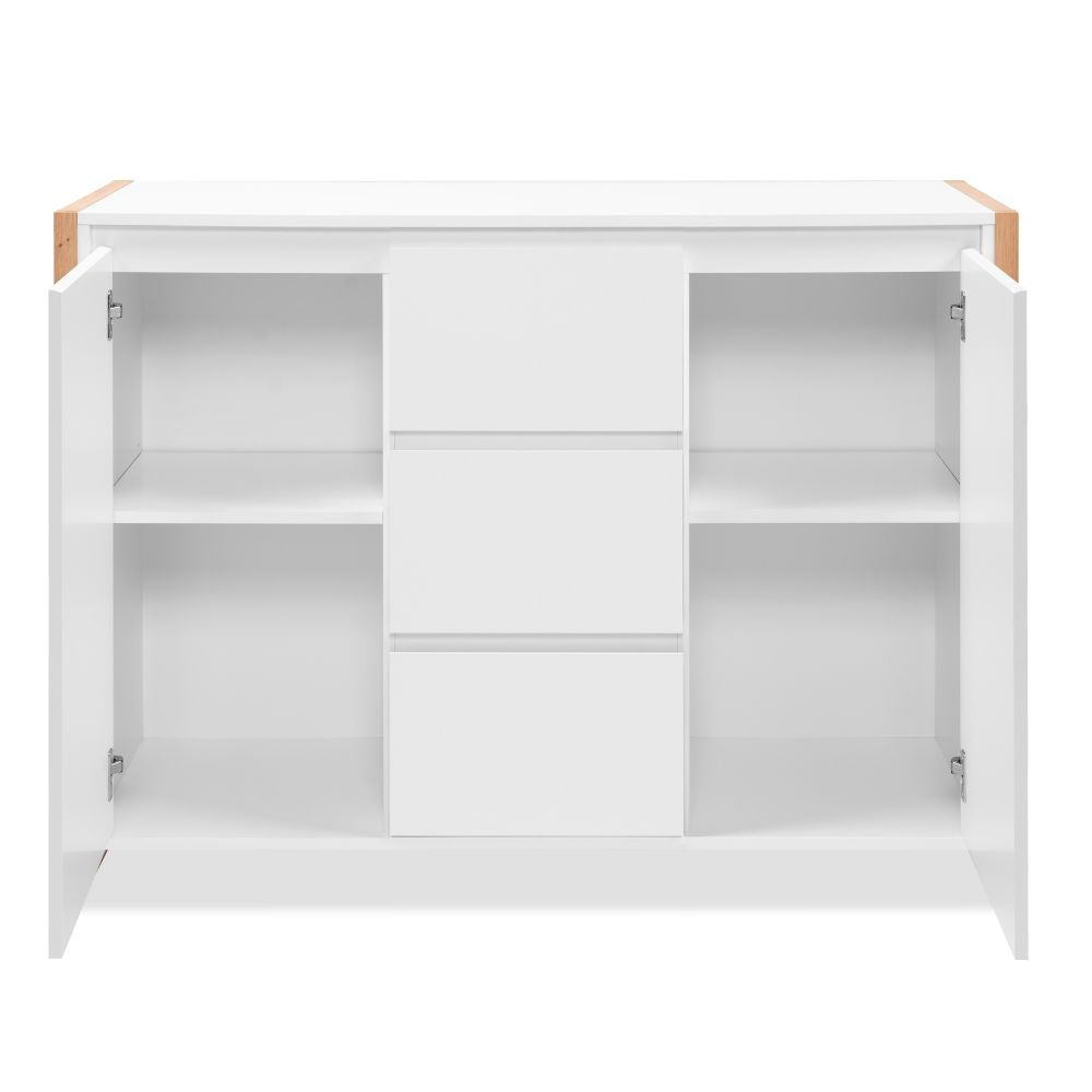 Credenza con 3 cassetti e 2 ante bianco e rovere 120x40x88H New Denver2