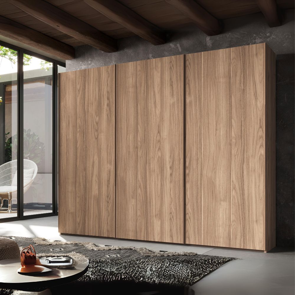 Armadio con 3 ante scorrevoli in legno colore noce america 276x250H cm - Step