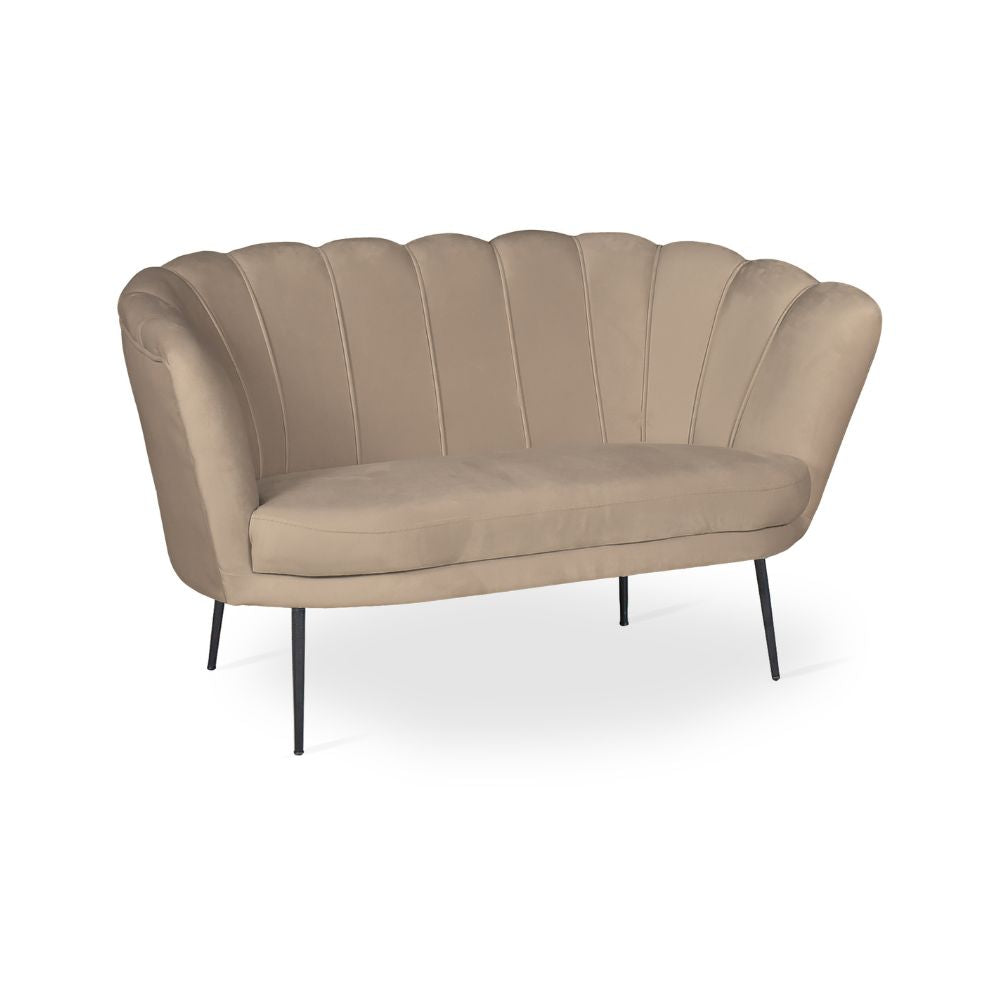Divano a conchiglia due posti velluto nocciola gambe oro 135x75H cm - Orel