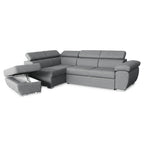 Divano letto angolare con penisola sinistra e pouf contenitore grigio Fiona