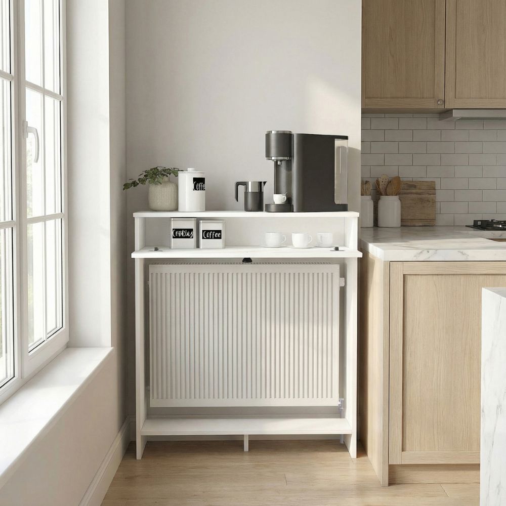Consolle copri termosifone 90 cm bianca con anta a ribalta Opelya