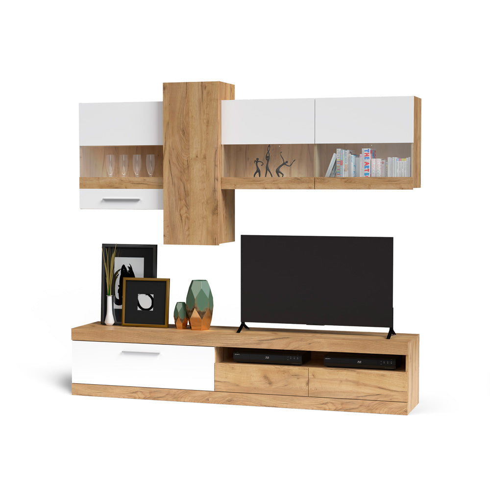 Parete attrezzata 235 cm stile moderno colore rovere e bianco - Tokio