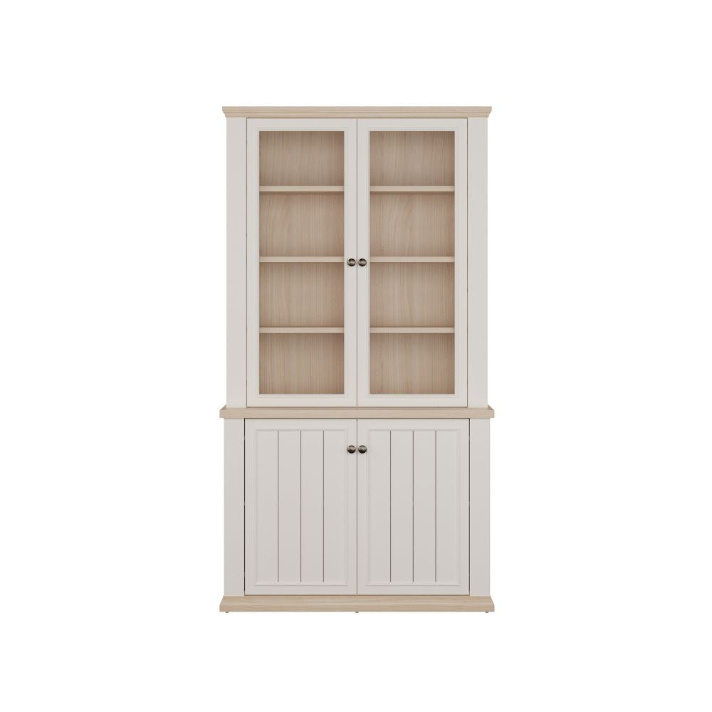 PNTV723-Q214 VITRINE WEISS / EICHE MIT 2 TÜREN