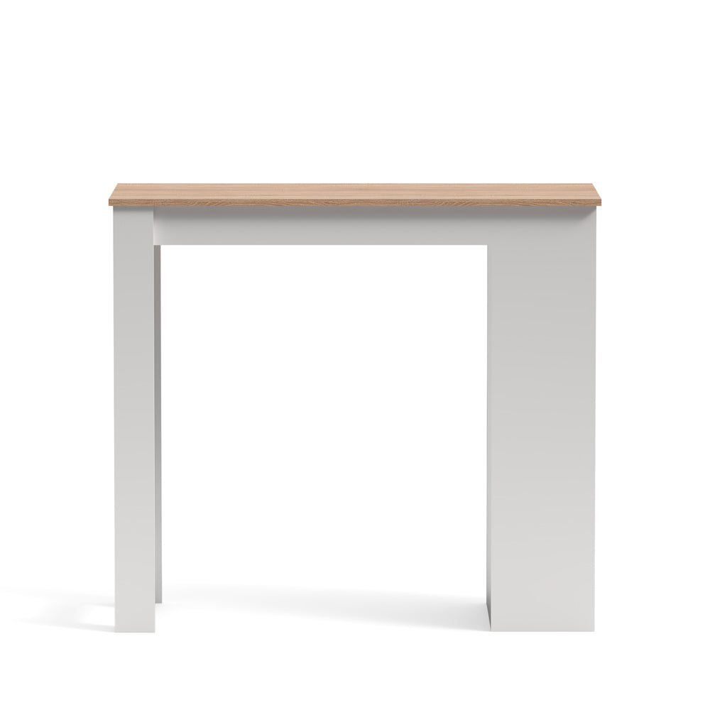 Tavolo snack alto bianco e rovere con 3 ripiani laterali 115x50x103H Kivo