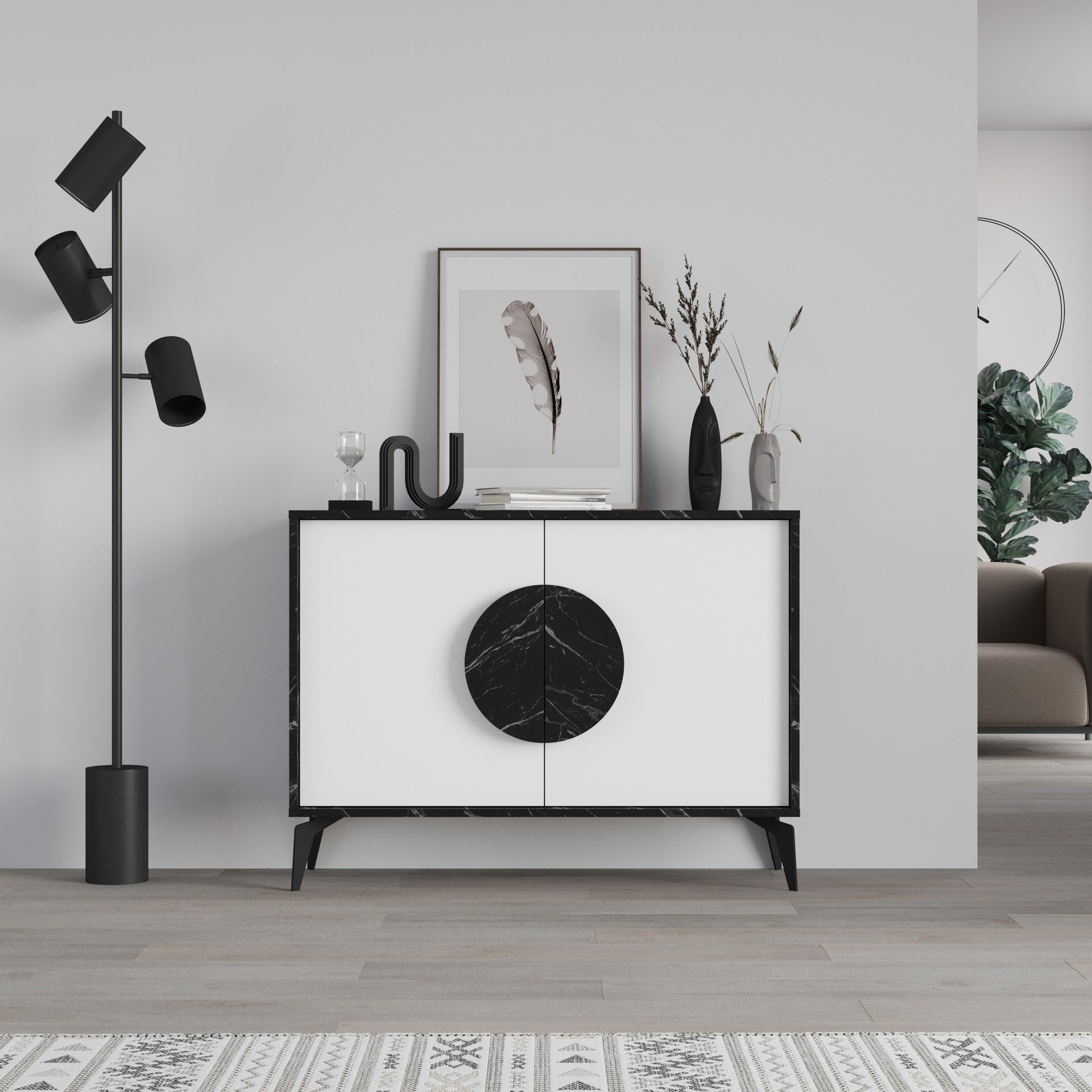 Madia 2 ante effetto marmo colore bianco e nero 110x35,6x82 Gora110