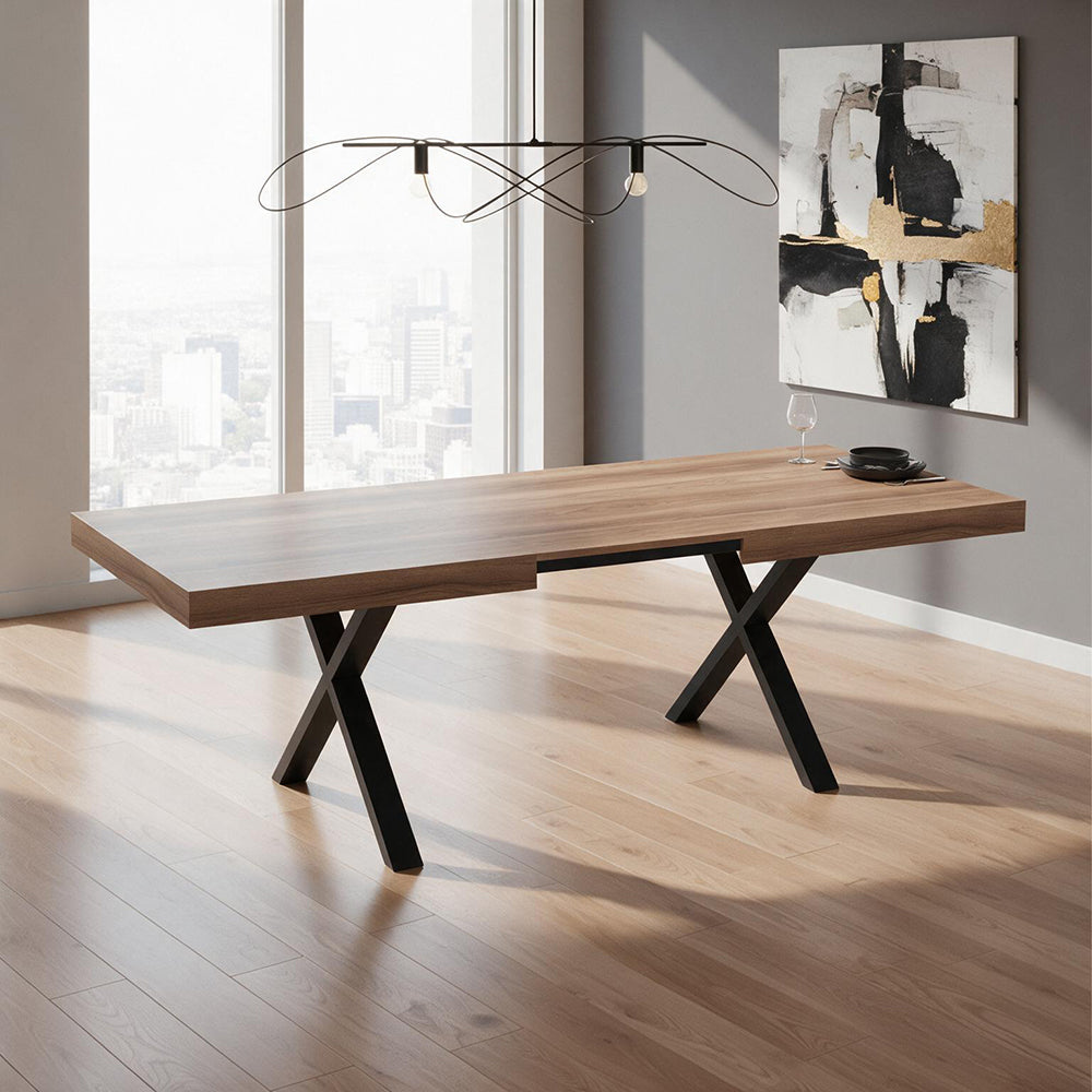 Tavolo allungabile con piano in MDF quercia e gambe nere 180x100x76H England
