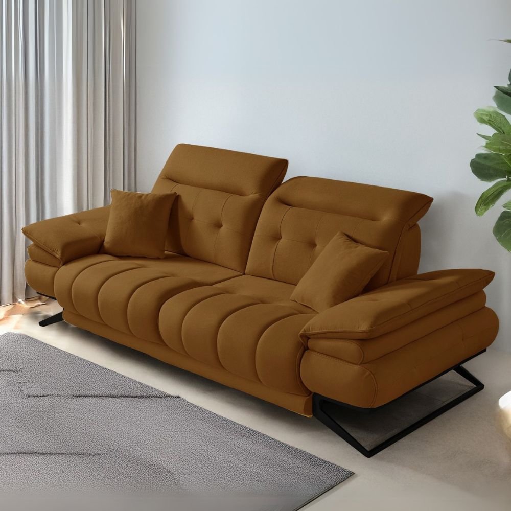 3-Sitzer-Sofa mit Kipplehnen und verstellbaren Kopfstützen, Farbe Karamell - Mary