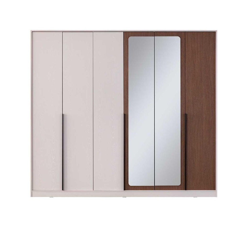 Camera da letto con armadio con specchi e letto contenitore colore beige - Piedra