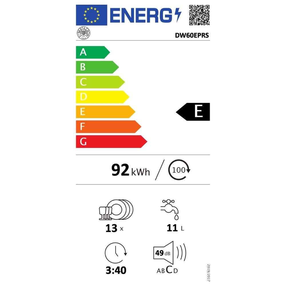 Lavastoviglie incasso totale 60 cm. 13 coperti classe E Bertazzoni DW60EPRS