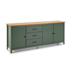 Credenza in legno massiccio con 3 ante e 3 cassetti colore verde e pino 191x40x80H cm - Vanda
