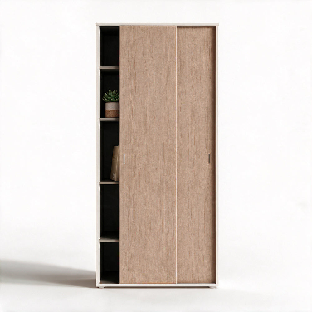 Kleiderschrank mit zwei Schiebetüren und Einlegeböden in Esche weiß und Ulme 90x212H cm