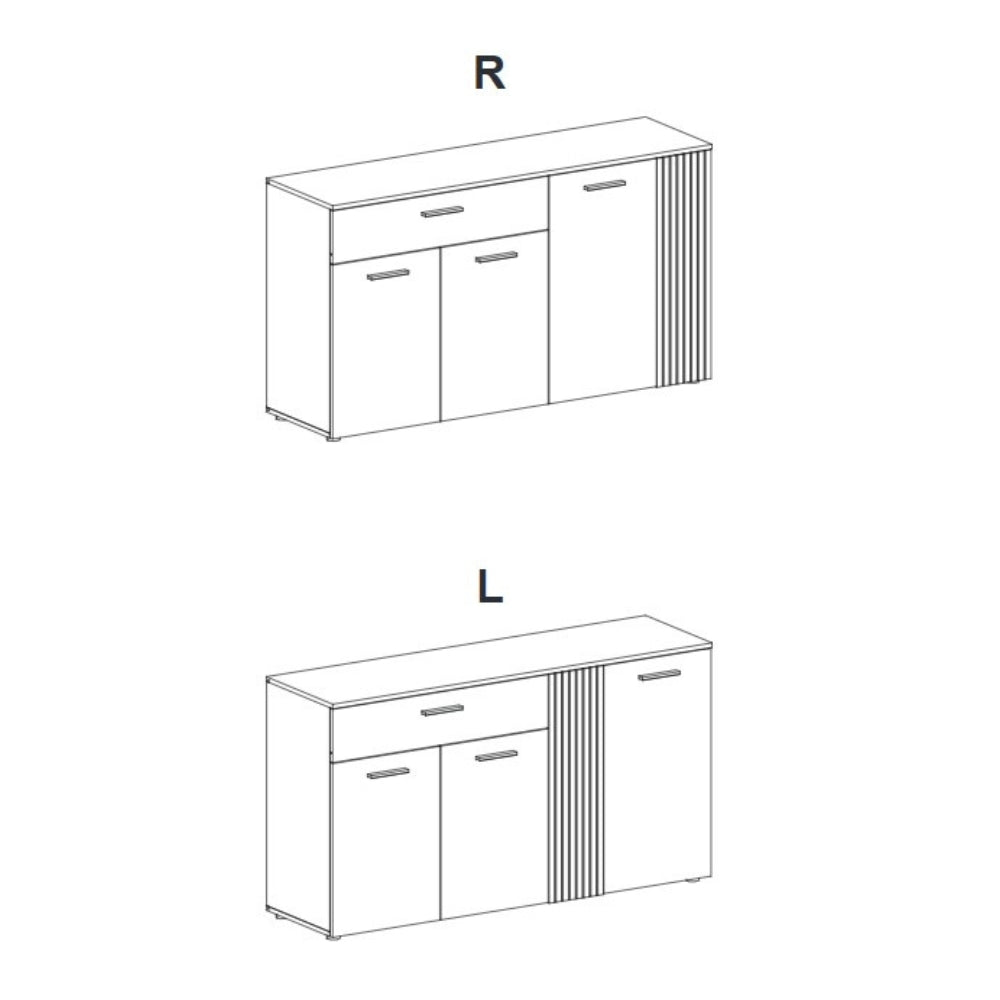 Madia con 4 ante, 1 cassetto e dettaglio listellato reversibile antracite e rovere evoque Esteban874