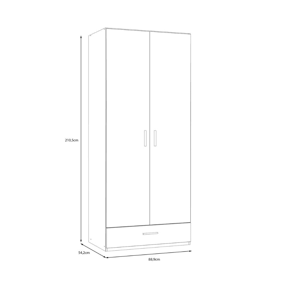 Armadio 2 ante 1 cassetto colore rovere 89x54x210.5H Arcadia