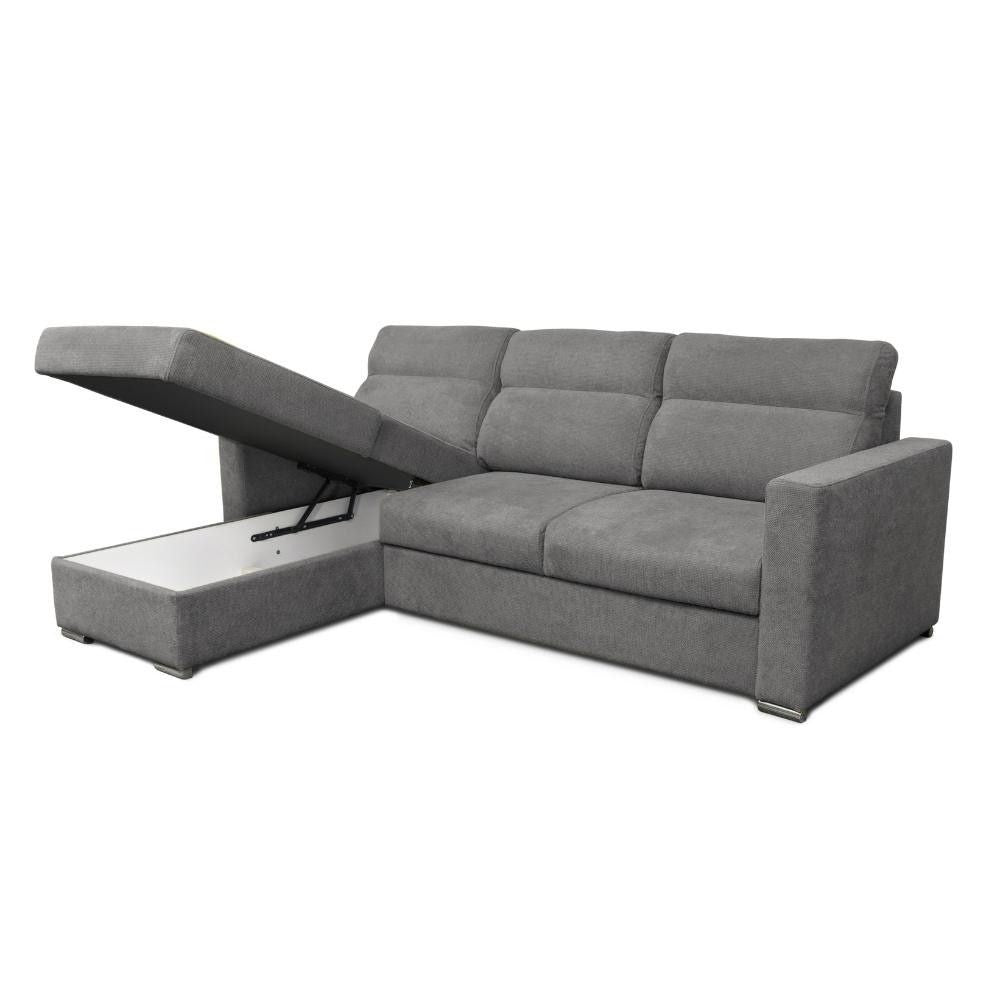 Divano angolare con penisola reversibile e letto estraibile colore grigio - Kendall