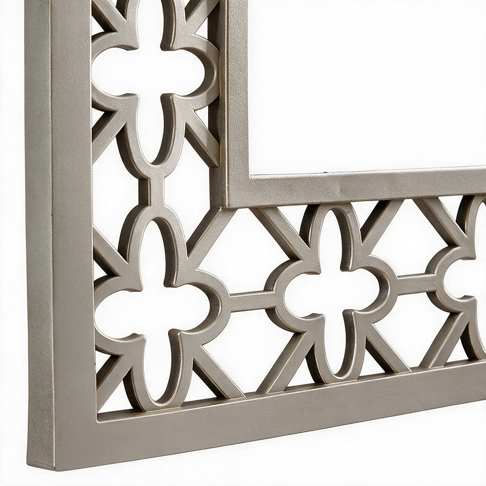 Specchio decorativo rettangolare da parete 48x67 cm champagne con cornice traforata a quadrifoglio MRHW8903