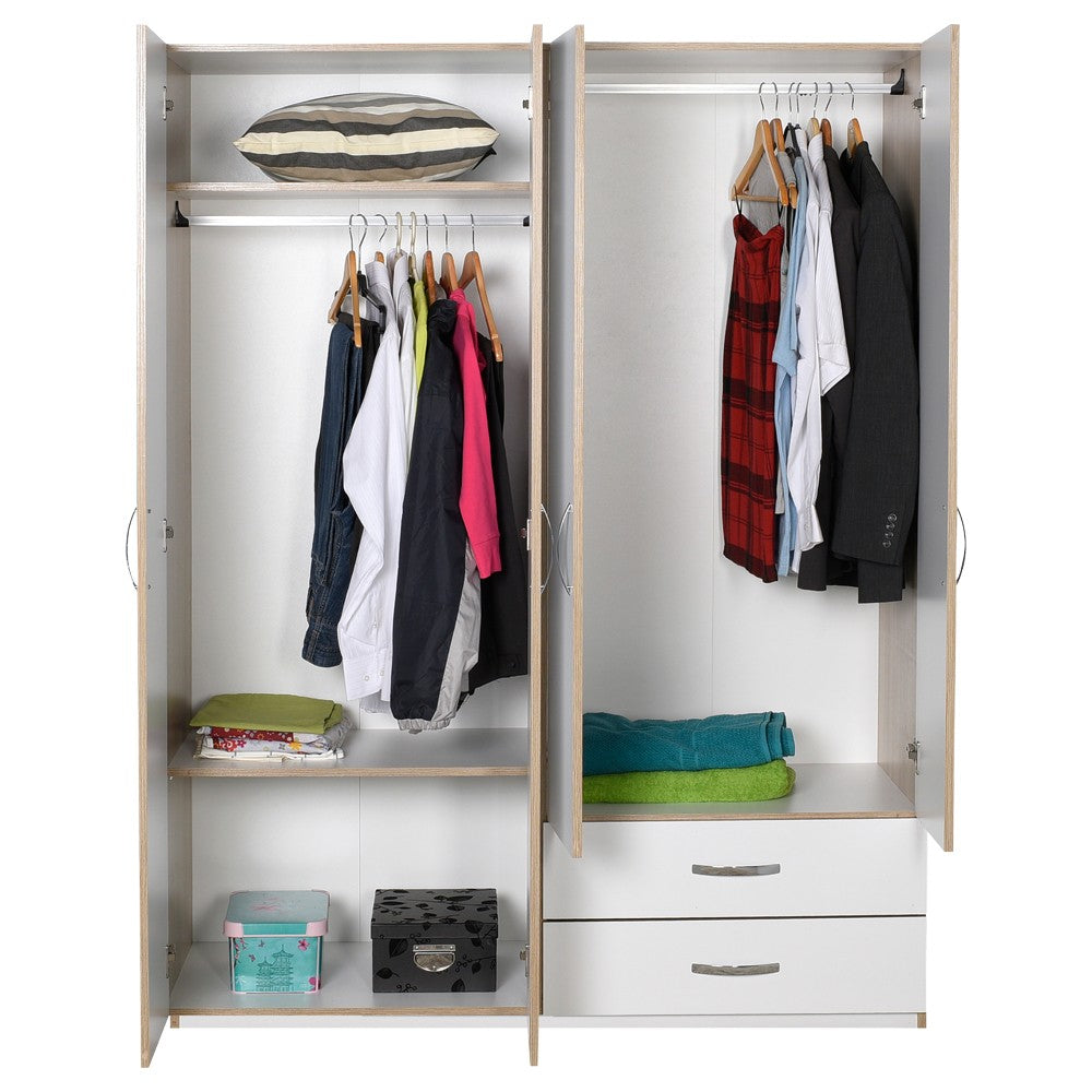 Armoire 120x170h cm avec 4 portes et 2 tiroirs coloris blanc