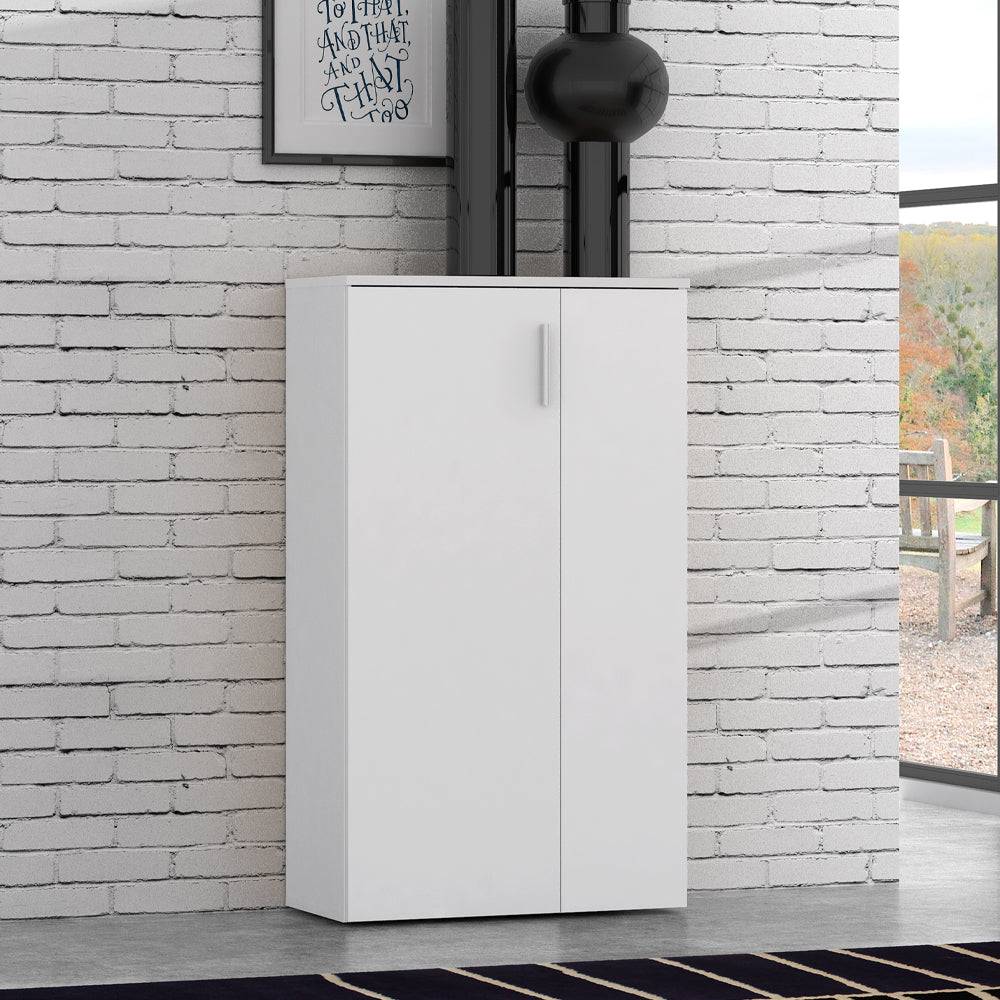 Mehrzweckschrank Schuhschrank 2 Türen und 5 Einlegeböden, Farbe Weiß 69x34x120H Lucio