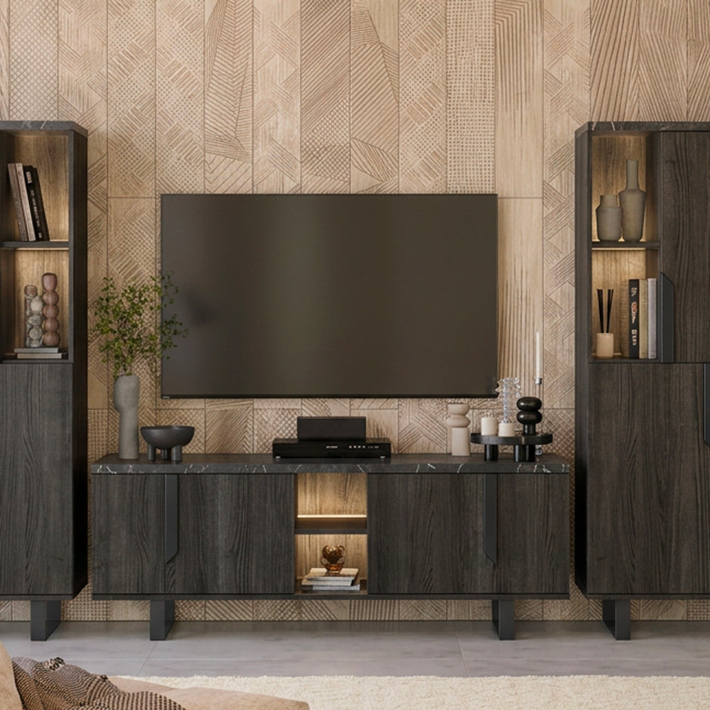Mobile porta TV con 4 ante colore palissandro nero 165x49x60h cm - Zaira