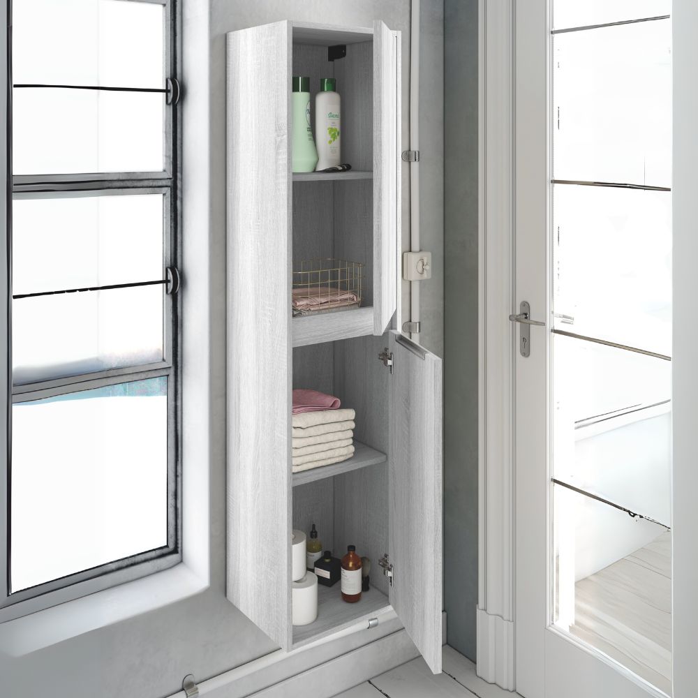 Hängender Badschrank 35x150H cm Eiche eisgrau - Foltin