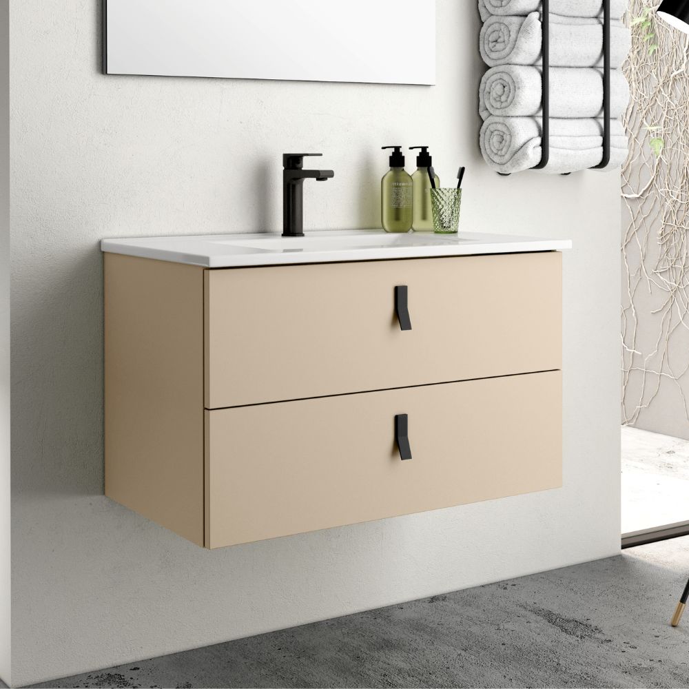Wandhängender Waschtischunterschrank mit 2 Schubladen, Farbe Cappuccino, 80x45x48H cm - Vitty