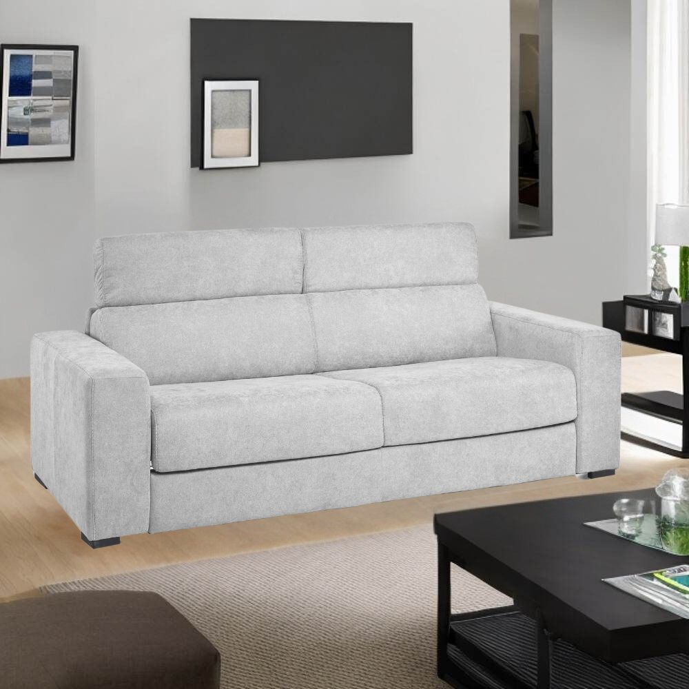 Divano letto 3 posti in tessuto colore grigio chiaro 205 cm - Crien