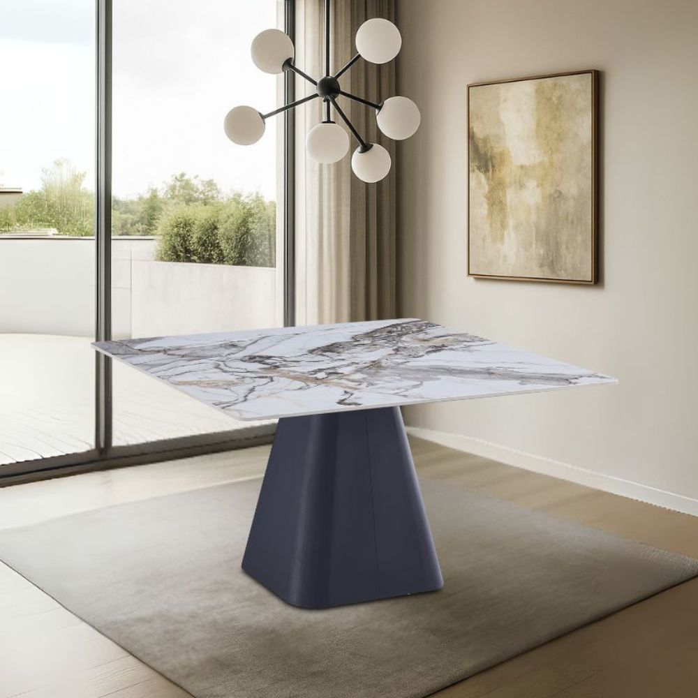 Tavolo quadrato in ceramica marmo arabesque con base di design a cono rovesciato Cesar