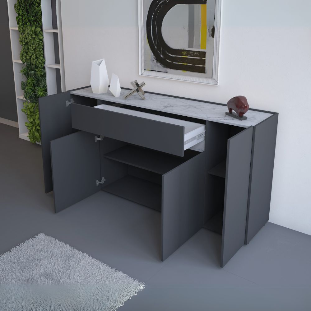 Madia con 4 ante e 1 cassetto colore antracite e bianco 170x85H cm - Solke