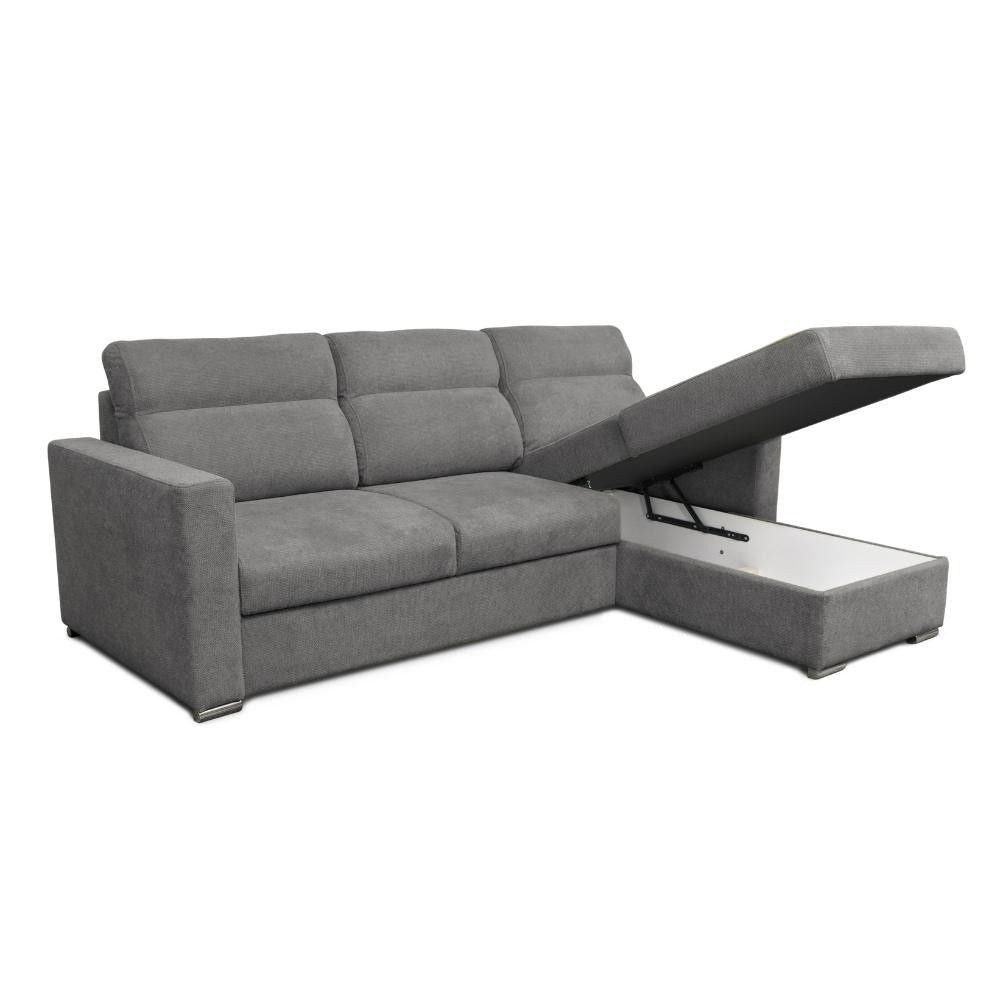 Divano angolare con penisola reversibile e letto estraibile colore grigio - Kendall