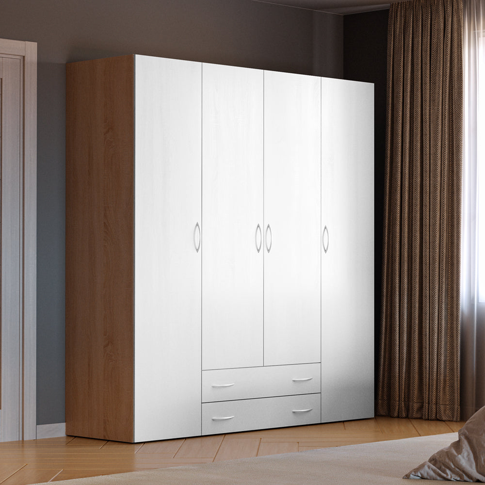 Armadio 4 ante e 2 cassetti 160x51,6x177h colore bianco e rovere Seba4