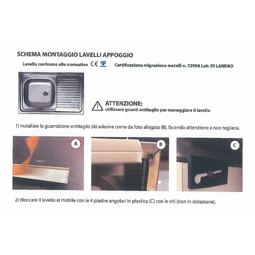 Lavello cucina da appoggio quadrato una vasca inox 60x15H cm - Samet SA24