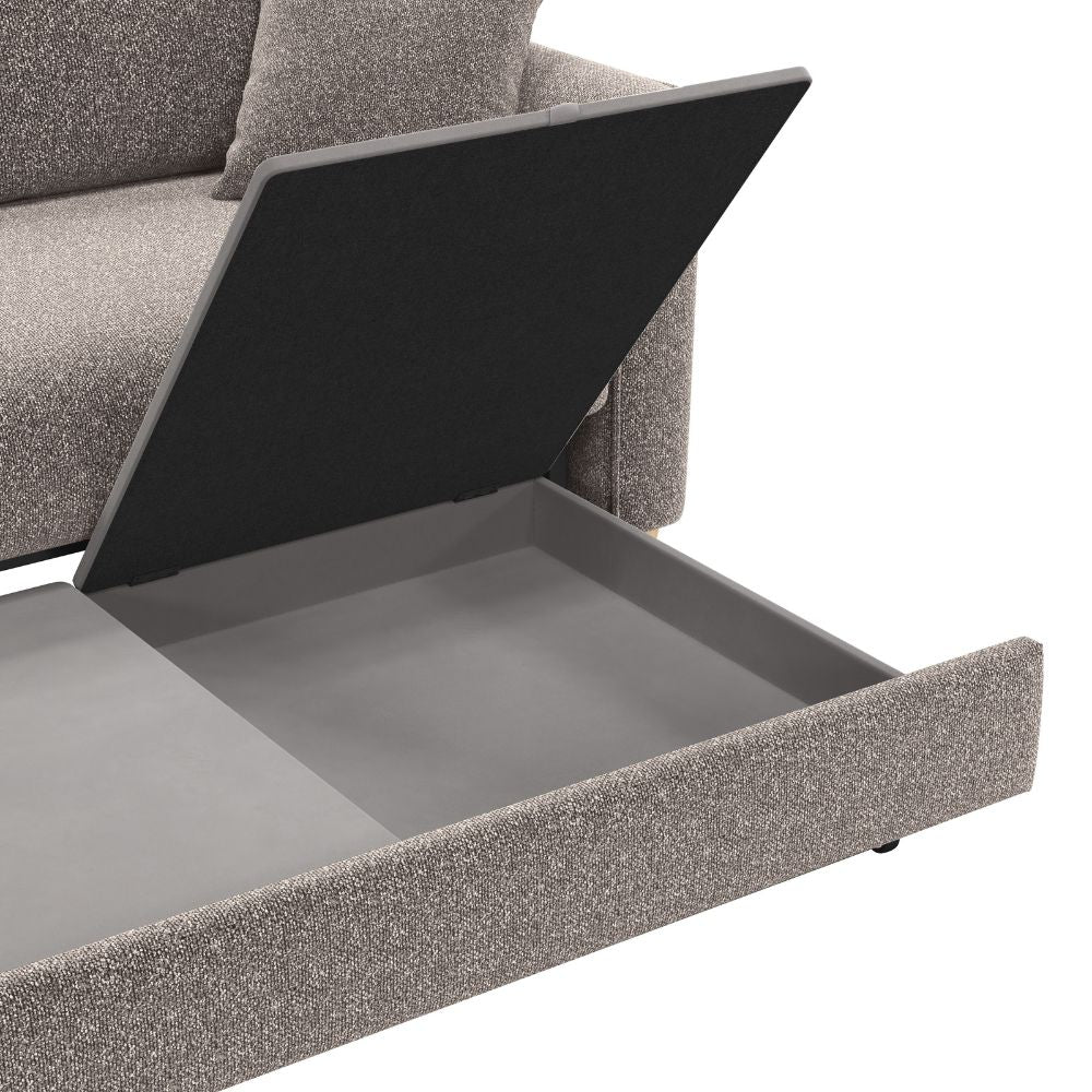 Divano 3 posti con letto estraibile e contenitore in tessuto tortora 180x93x97H Cosy