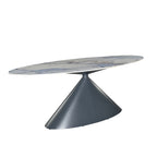 Tavolo ovale con piano effetto marmo e venature blu 200x80x76H Punto