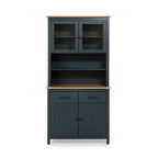 Buffet en bois massif avec vitrine, portes et tiroirs, couleur bleu et chêne 90x40x180H cm - Herti