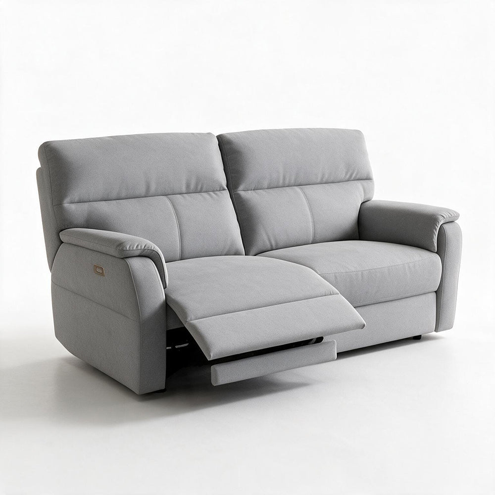 Divano relax 3 posti con 2 recliner elettrici in tessuto idrorepellente grigio Alice