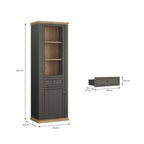 PNTV711-Q243 VITRINE DUNKELGRAU UND EICHE MIT 2 TÜREN UND EINER SCHUBLADE