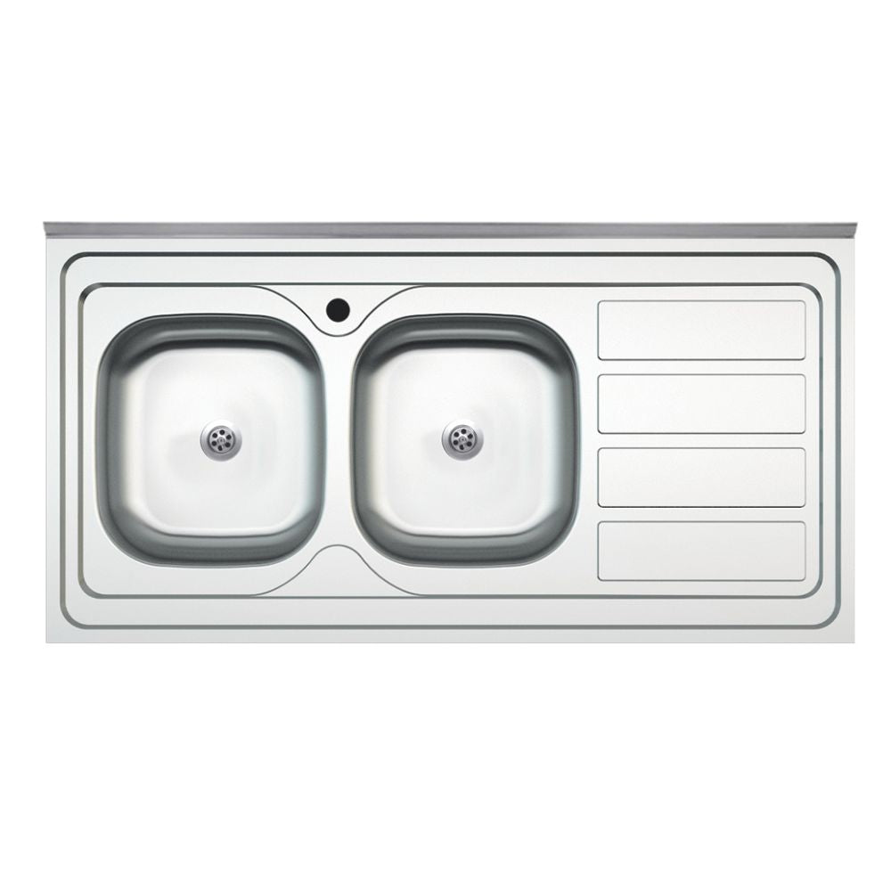 Lavello cucina da appoggio due vasche con gocciolatoio destro 120x60 cm - Samet SA46DX
