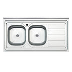 Lavello cucina da appoggio due vasche con gocciolatoio destro 120x60 cm - Samet SA46DX