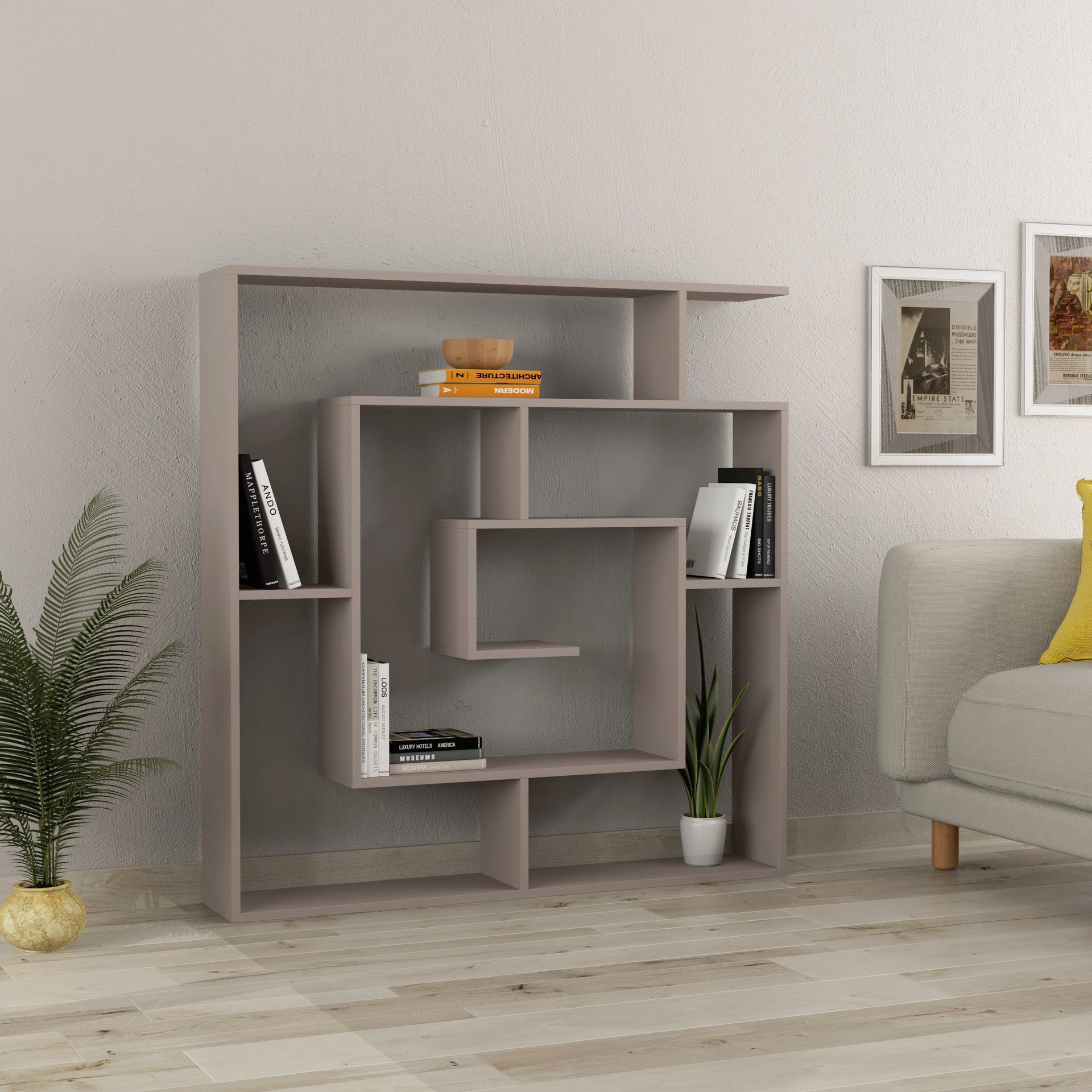 Libreria con 9 ripiani 125x22x129 colore tortora Labirent