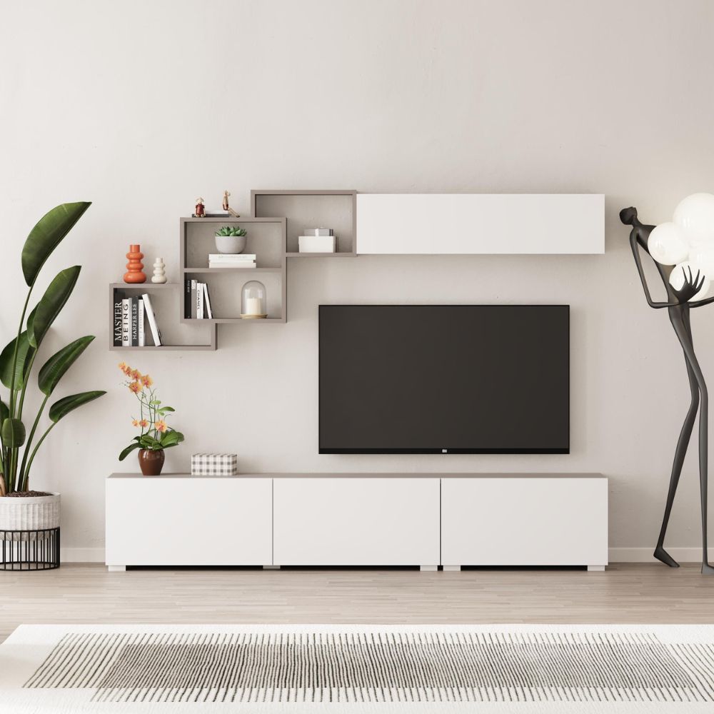Parete attrezzata colore bianco e tortora 210x35x39H Free