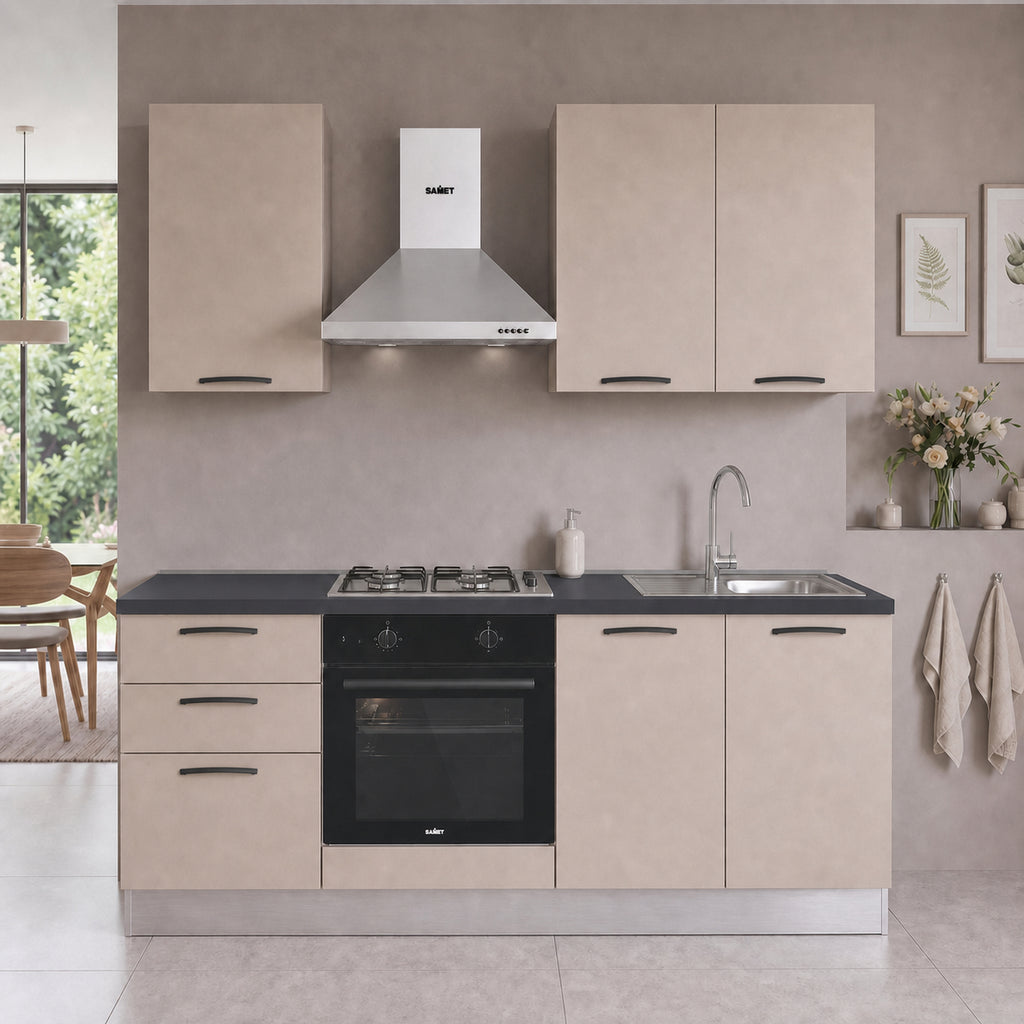 Cucina completa con elettrodomestici colore cashmere Taurusnew 195 cm Industrie Valentini