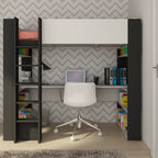 Chambre avec lit mezzanine et bureau en dessous, coloris blanc et anthracite