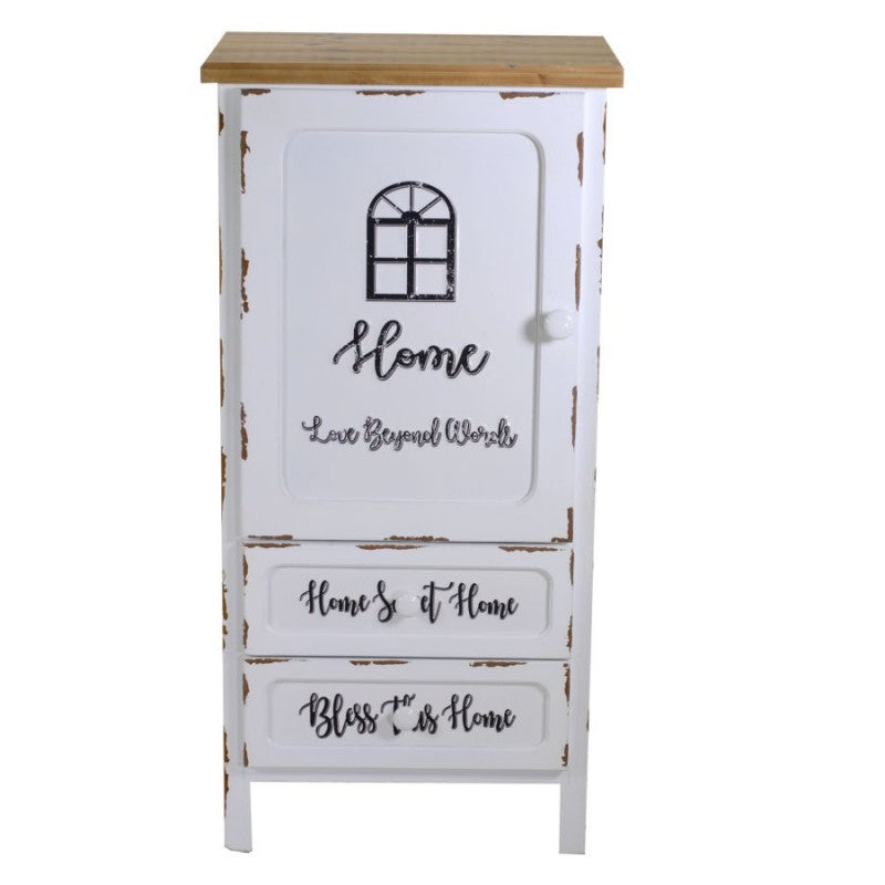 Mobile multiuso shabby chic 1 anta 2 cassetti colore bianco e top rovere H 100 cm Breslavia