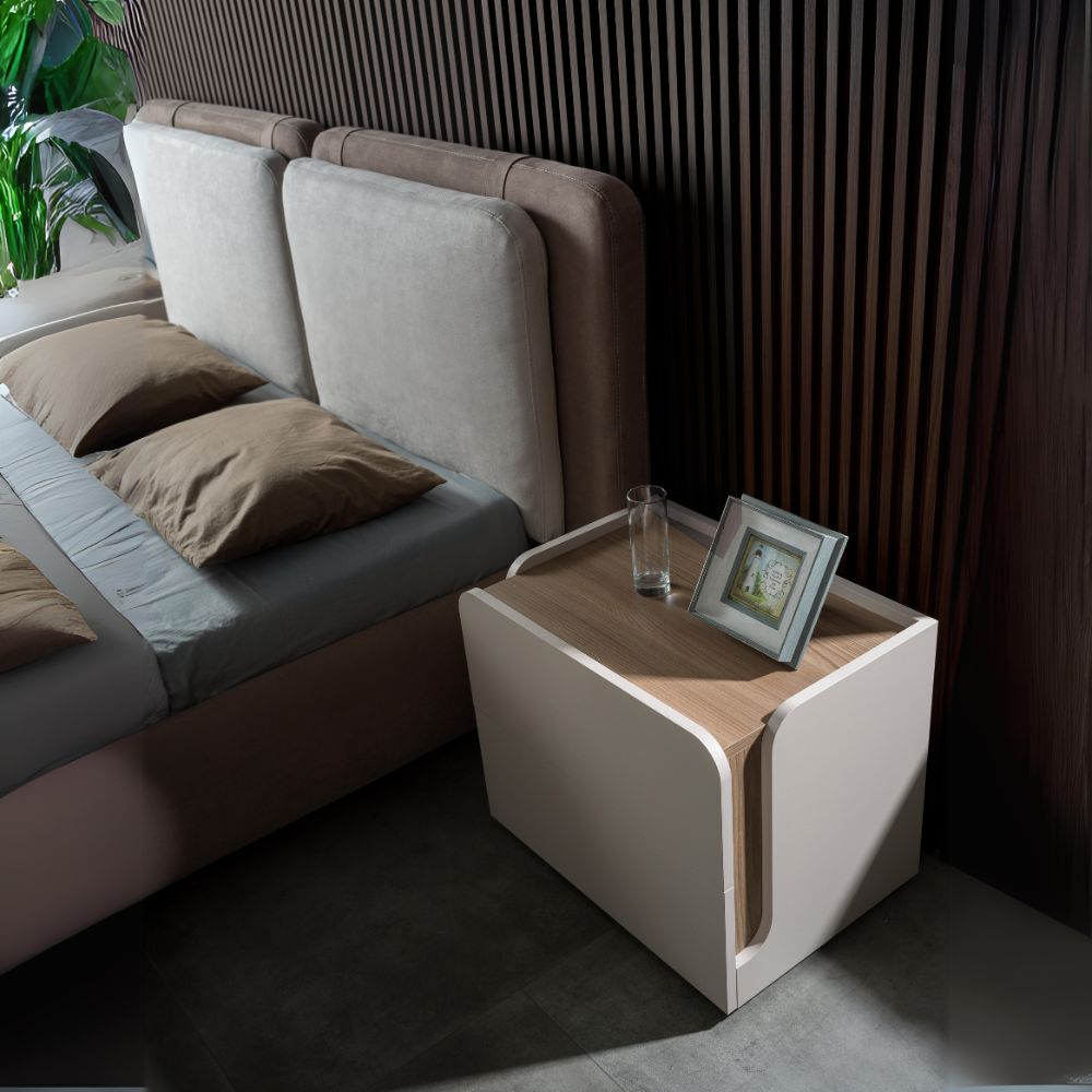 Camera da letto completa armadio 6 ante con specchi e letto contenitore colore cashmere e olmo biscotto - Tatido