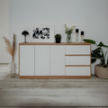 Credenza con 3 ante e 3 cassetti rovere e bianco 178x40x88H Phoenix 51A
