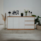 Credenza con 3 ante e 3 cassetti rovere e bianco 178x40x88H Phoenix 51A